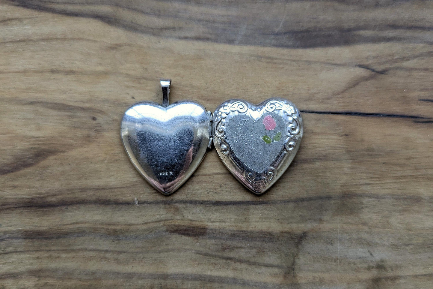 Sterling Silver "I Love You" Rose Heart Locket Pendent - Stamped and Tested Sterling Silver - Penny Sized Locket