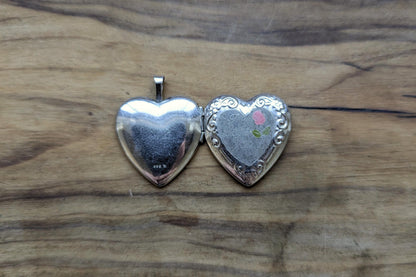 Sterling Silver "I Love You" Rose Heart Locket Pendent - Stamped and Tested Sterling Silver - Penny Sized Locket