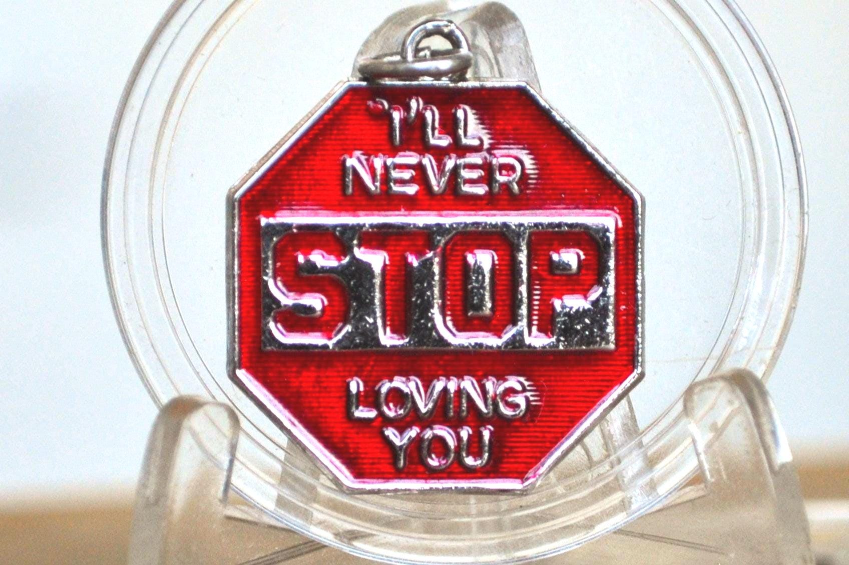 Sterling Silver &quot;I&#39;ll Never STOP Loving You&quot; Red Enamel Stop Sign Pendant - Stamped and Tested Sterling Silver - Lovers Charm