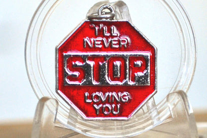 Sterling Silver &quot;I&#39;ll Never STOP Loving You&quot; Red Enamel Stop Sign Pendant - Stamped and Tested Sterling Silver - Lovers Charm