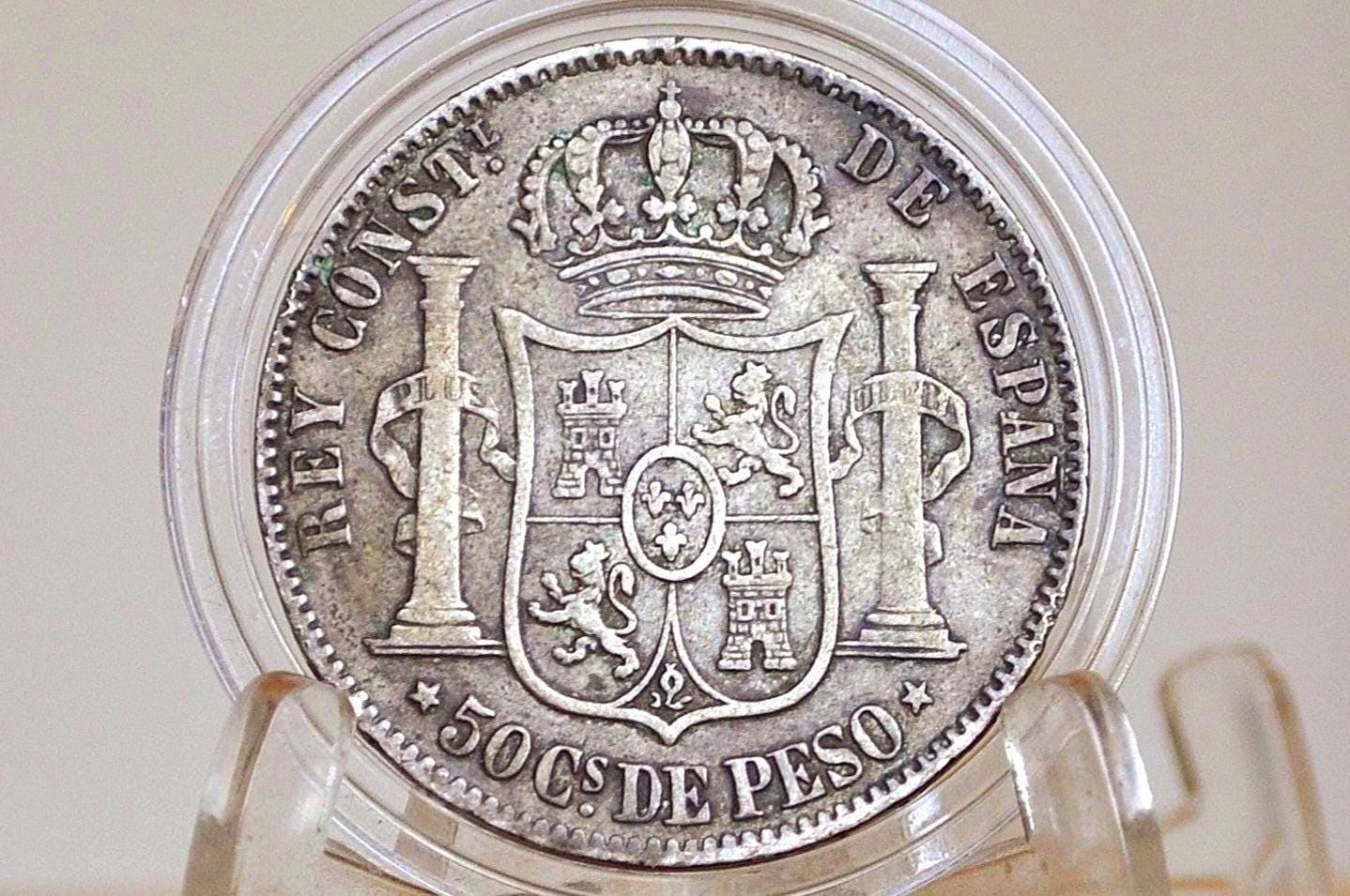 1885 Philippines Silver 50 Centavos - F/VF Condition - 1885 Silver Fifty Centavos Spanish Philippines - Alfonso XII -