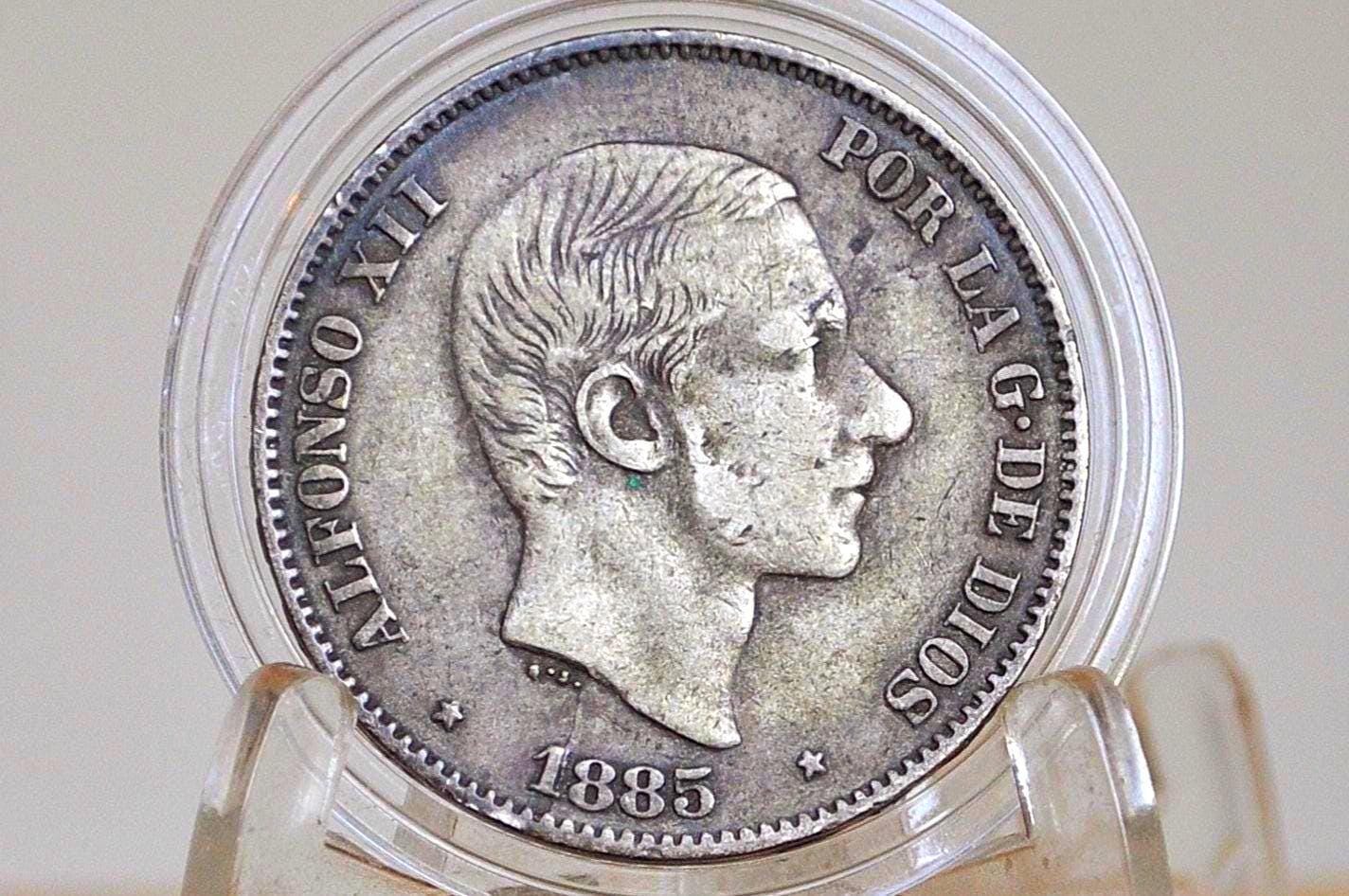 1885 Philippines Silver 50 Centavos - F/VF Condition - 1885 Silver Fifty Centavos Spanish Philippines - Alfonso XII -