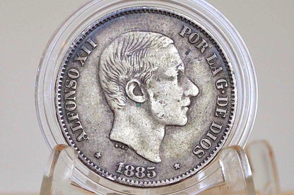 1885 Philippines Silver 50 Centavos - F/VF Condition - 1885 Silver Fifty Centavos Spanish Philippines - Alfonso XII -