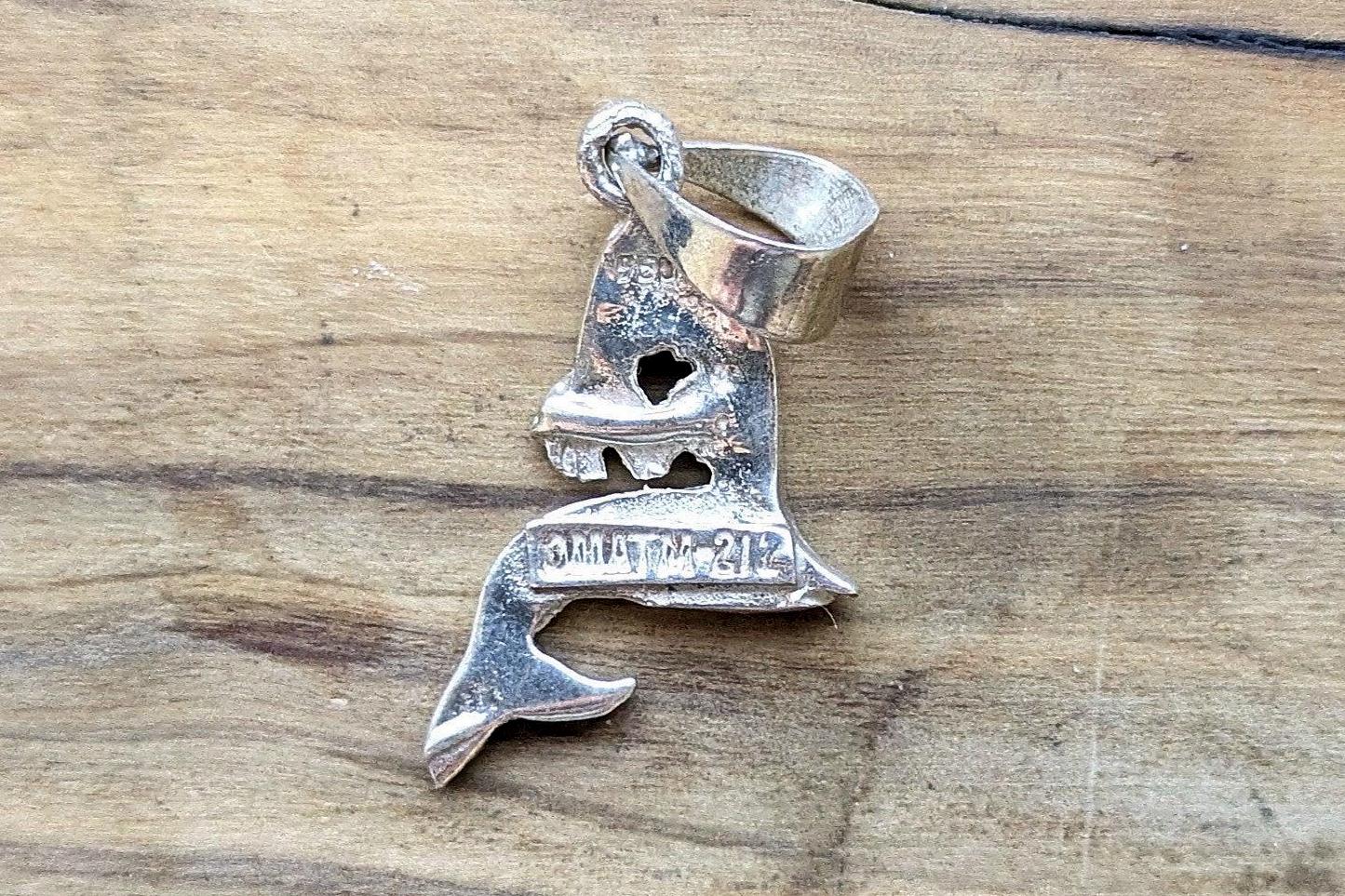 Sterling Silver Mermaid Inlay Fire Blue Opal Pendent - Stamped and Tested Sterling Silver - 950 Silver Mermaid Pendant