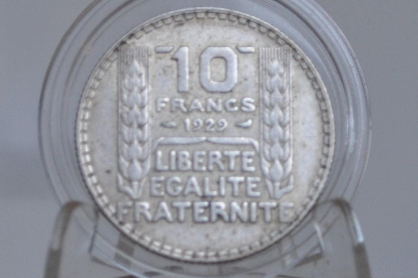 1929 Silver French 10 Franc Coin - XF Condition - 1920s Silver Franc - Third Republic of France Silver Franc -