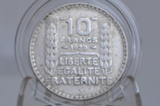 1929 Silver French 10 Franc Coin - XF Condition - 1920s Silver Franc - Third Republic of France Silver Franc -