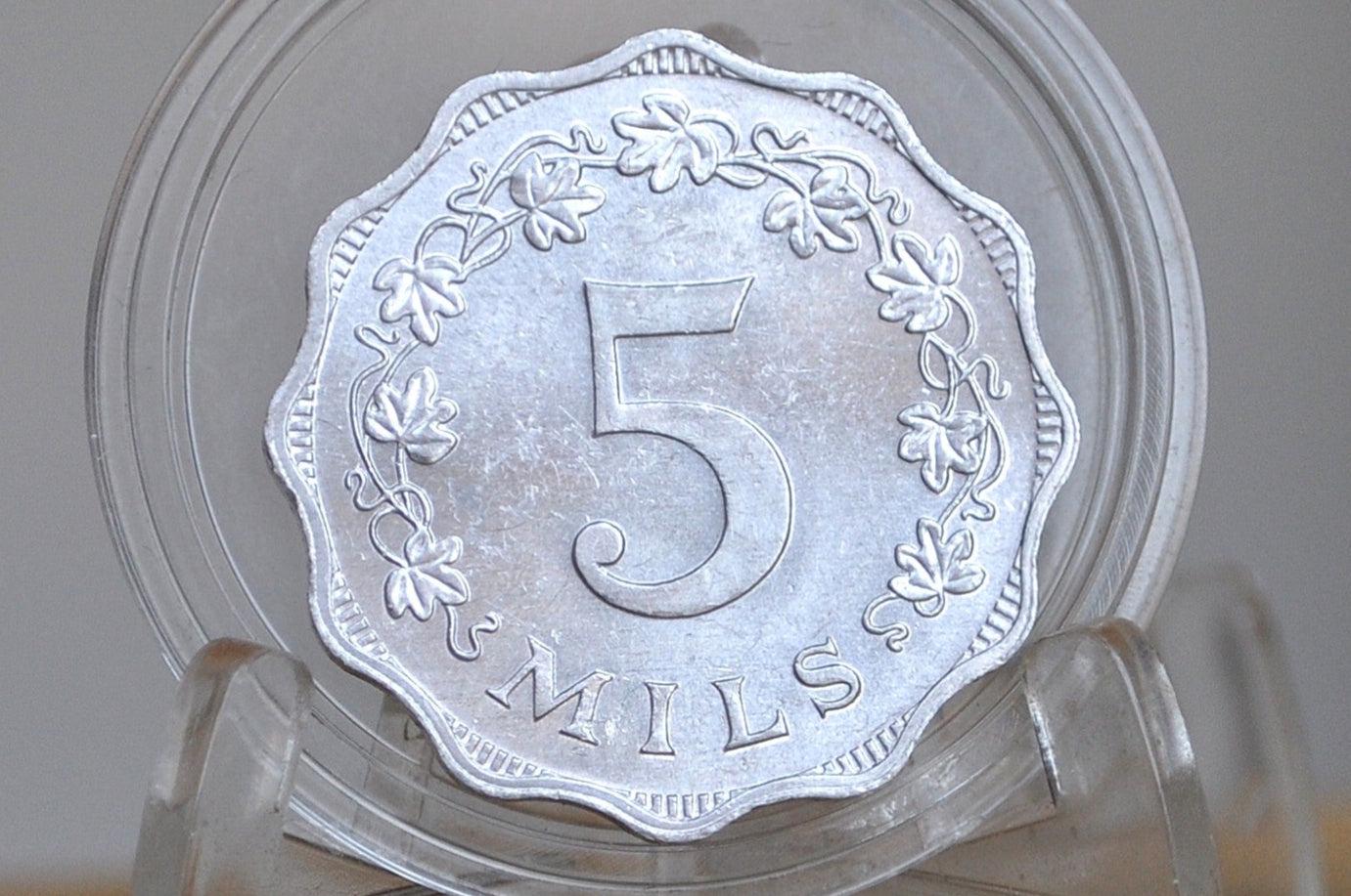 1972 Malta 5 Mil - Maltese Republic Coins - Great Condition - Mediterranean Countries Coin -
