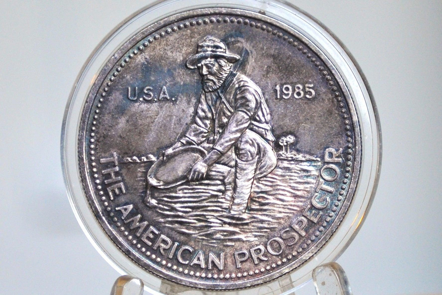 1986 Engelhard American Prospector 1 Oz Silver Round - Beautifully Toned - One Ounce Fine Silver Engelhard 1986 Silver Bullion One Ounce