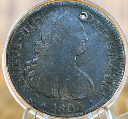 1805 Th Spanish 8 Reales, Mexico - Xf+ Detail, Holed - Spanish Silver Colonial Era Coin - 1796 Fm - Carolus Iiii - 1805 Eight Reales Mexico