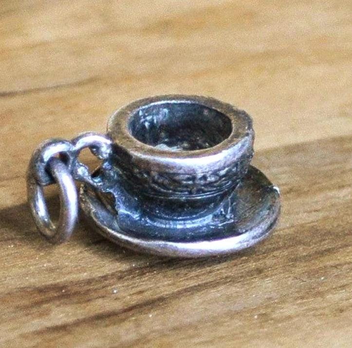 Sterling Silver Tea Cup Pendant - Tea Cup Sterling Charm - Vintage Tea Cup Miniature