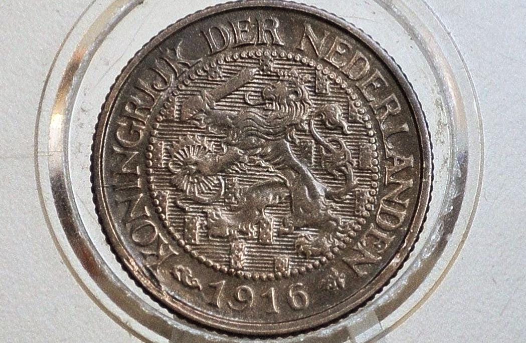 1916 Netherlands 1 Cent Coin - Uncirculated Condition - Queen Wilhelmina of Netherlands - High Grade -