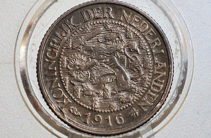 1916 Netherlands 1 Cent Coin - Uncirculated Condition - Queen Wilhelmina of Netherlands - High Grade -