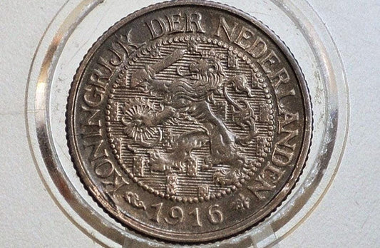 1916 Netherlands 1 Cent Coin - Uncirculated Condition - Queen Wilhelmina of Netherlands - High Grade -