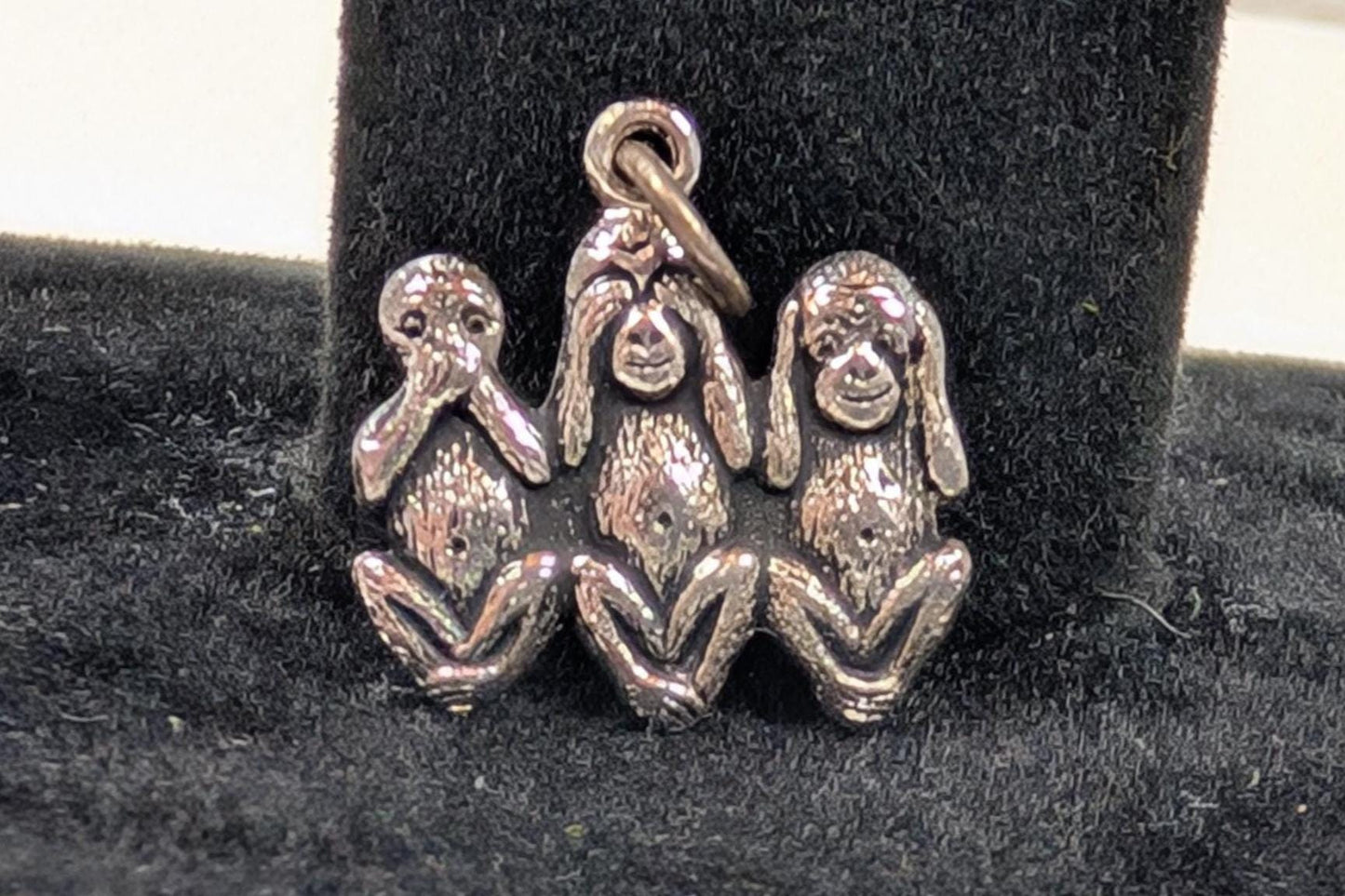 Sterling Silver "See No Evil" 3 Wise Monkeys Pendant - Tested Sterling Silver - "Monkey See Monkey Do"