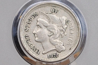 1872 Three Cent Nickel US Coin - Civil War Era - Great Condition - Choose by Grade / Condition Us 3 Cent Coins 1872