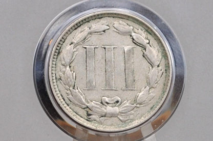 1872 Three Cent Nickel US Coin - Civil War Era - Great Condition - Choose by Grade / Condition Us 3 Cent Coins 1872