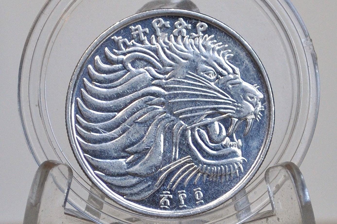2012 Ethiopia Africa 50 Santeem Coin - Great Condition - Sick Lion Animal Obverse - East African Coins -
