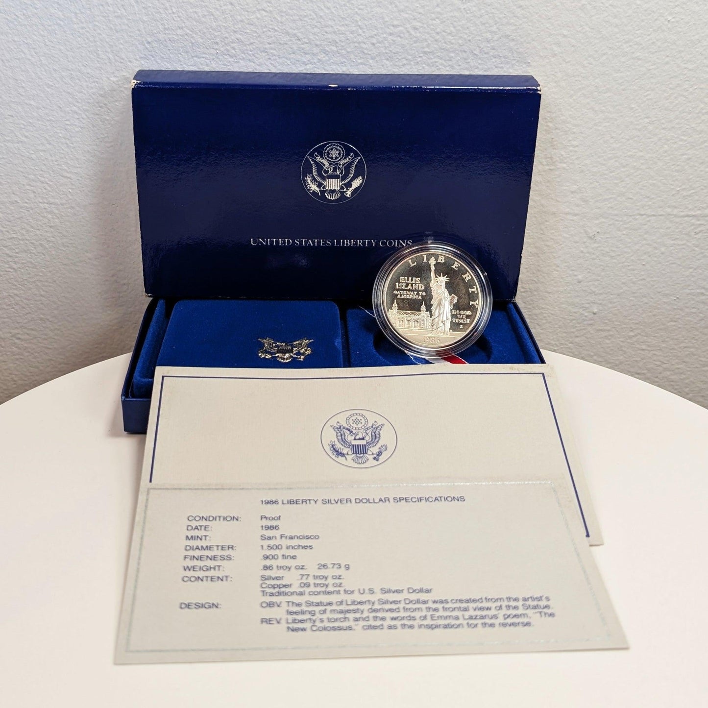 1986-S U.S. Commemorative Silver Proof Ellis Island Liberty Dollar San Francisco