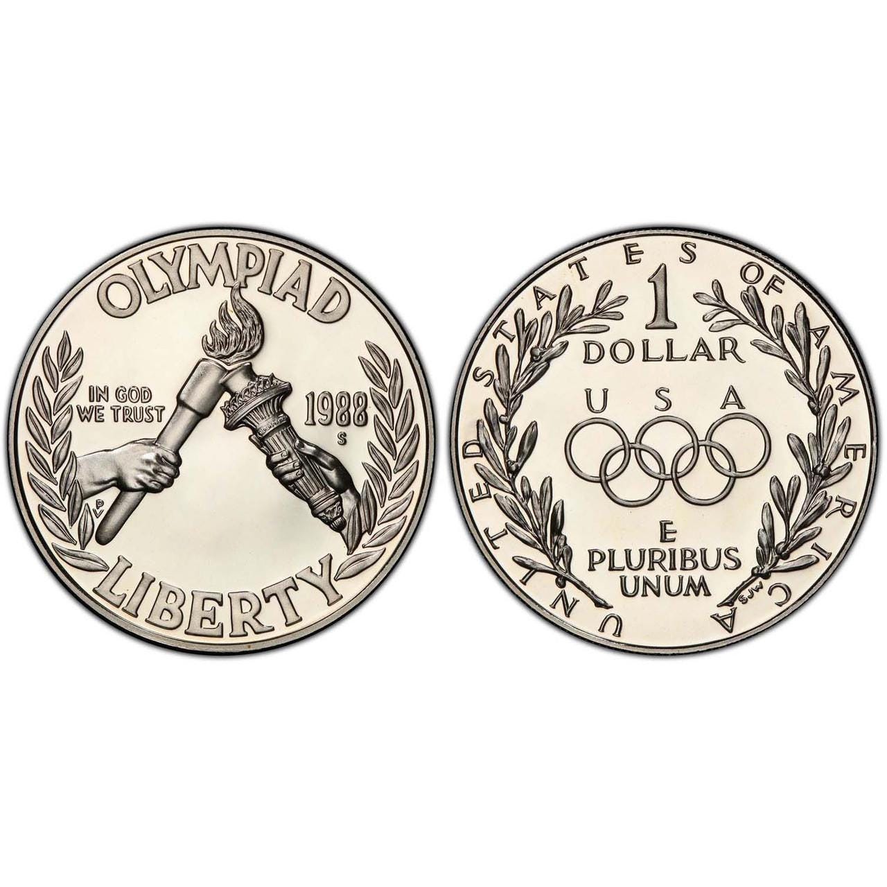 1988-S Proof Commemorative SILVER Dollar Olympic Coin With Box and COA San Francisco Mint