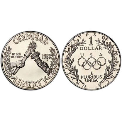 1988-S Proof Commemorative SILVER Dollar Olympic Coin With Box and COA San Francisco Mint