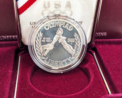 1988-S Proof Commemorative SILVER Dollar Olympic Coin With Box and COA San Francisco Mint