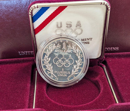 1988-S Proof Commemorative SILVER Dollar Olympic Coin With Box and COA San Francisco Mint
