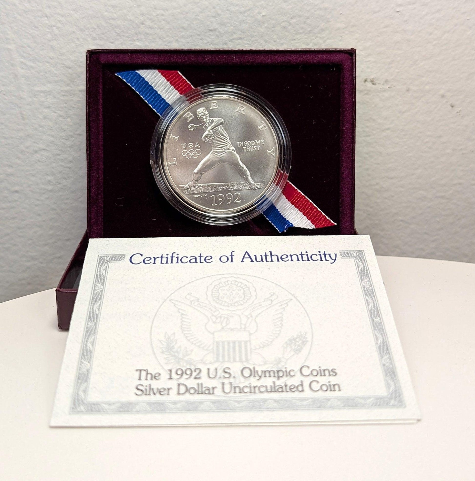 1992-D Unc Commemorative Silver Dollar U.s. Olympic Baseball Coin Uncirculated With Box And Coa