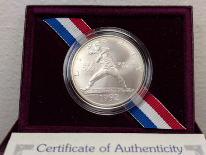 1992-D Unc Commemorative Silver Dollar U.s. Olympic Baseball Coin Uncirculated With Box And Coa