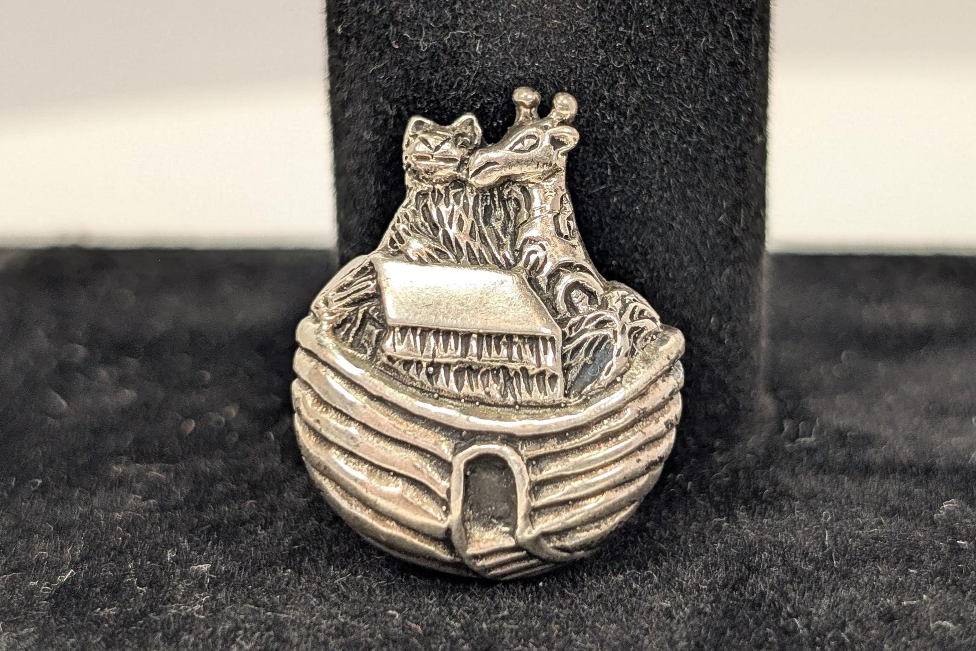 Sterling Silver Noah&#39;s Ark Pin - Stamped and Tested Sterling Silver - Biblical Animal Pin
