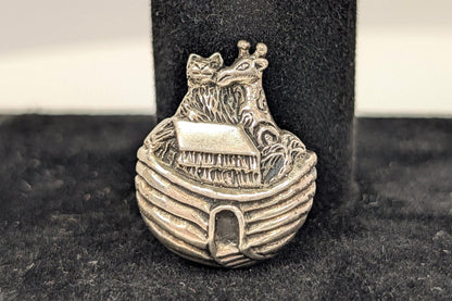 Sterling Silver Noah&#39;s Ark Pin - Stamped and Tested Sterling Silver - Biblical Animal Pin