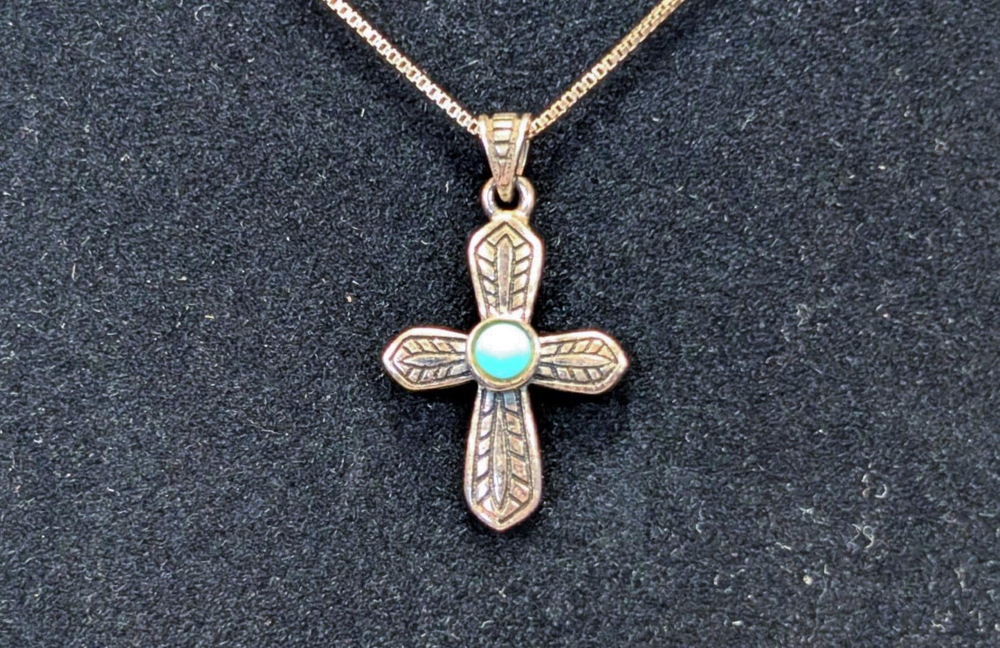 Sterling Silver Turquoise Cross Necklace - 18 Inches - Stamped and Tested Sterling Silver - Crucifix Pendant