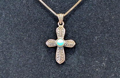 Sterling Silver Turquoise Cross Necklace - 18 Inches - Stamped and Tested Sterling Silver - Crucifix Pendant