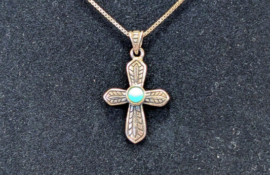 Sterling Silver Turquoise Cross Necklace - 18 Inches - Stamped and Tested Sterling Silver - Crucifix Pendant