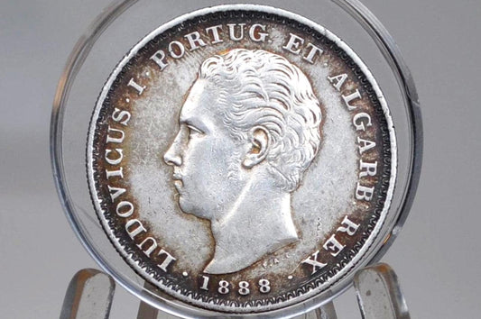 Rare Silver 1888 Portuguese 500 Reis Portugal - High AU Condition - Ludovicus I Five Hundred Reis 1888 - Old Portuguese Coin