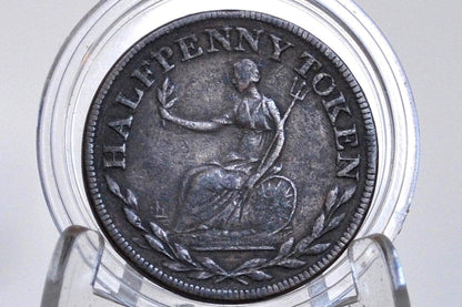 Rarer 1813 Canada Lower Bank Half Penny Token, Field Marshal Wellington Variety, Trident Reverse - XF Condition - 1/2 Penny Token Canada 181