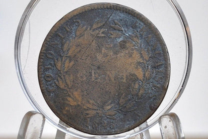 Rarer 1825 French Colonies 5 Centimes Coin - Great Condition - Charles X - Beautiful Coin