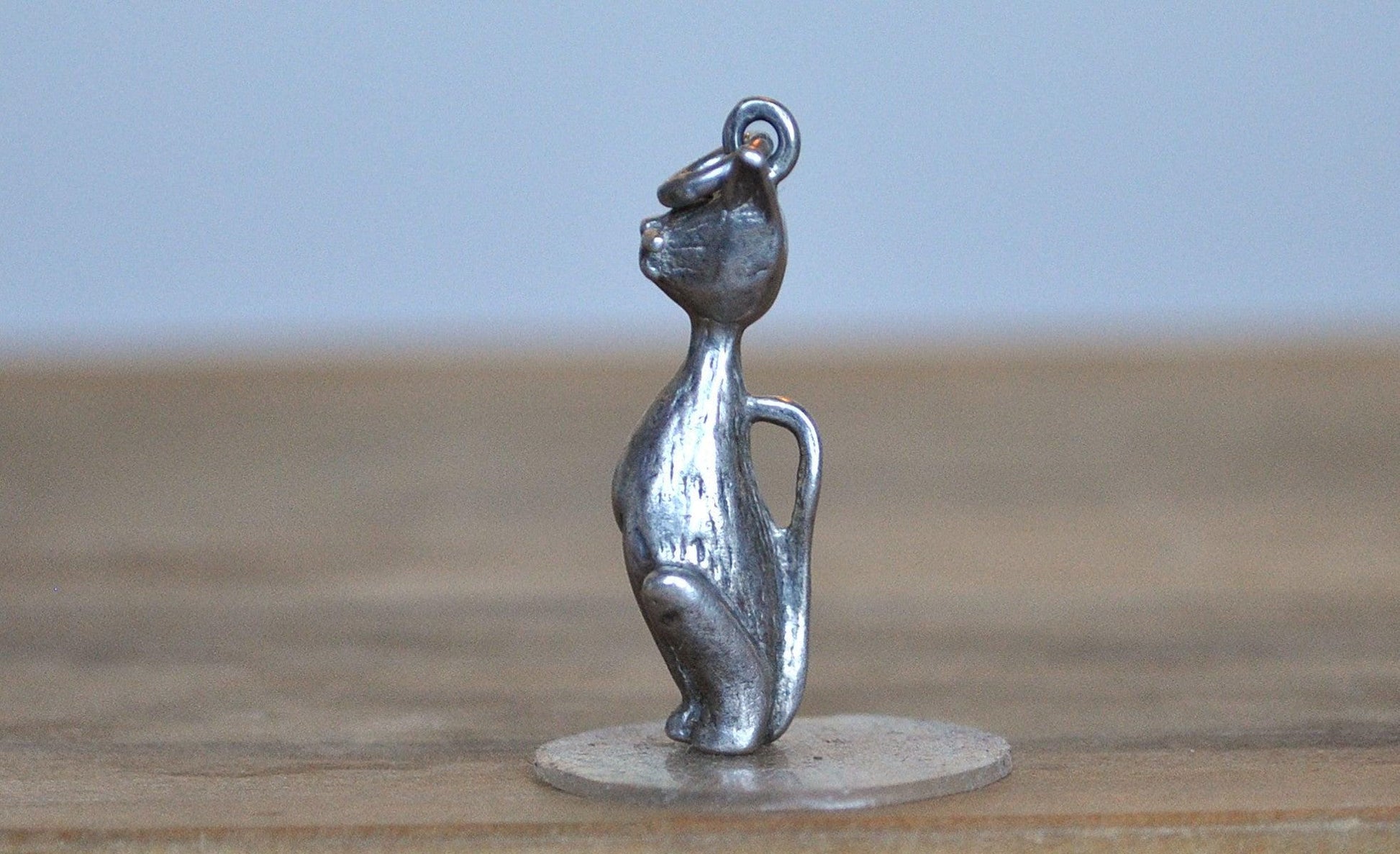 Sterling Silver Siamese Cat Charm - Stamped and Tested Sterling Silver - Cute Sterling Sitting Kitty Charm
