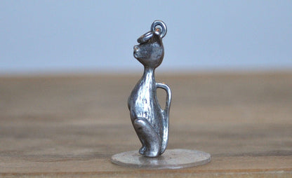 Sterling Silver Siamese Cat Charm - Stamped and Tested Sterling Silver - Cute Sterling Sitting Kitty Charm