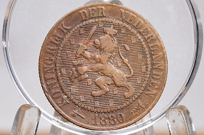 1880 Netherlands 2 1/2 Cent Coin - F/VF Condition - Queen Wilhelmina - High Grade - Old Netherlands Coins -
