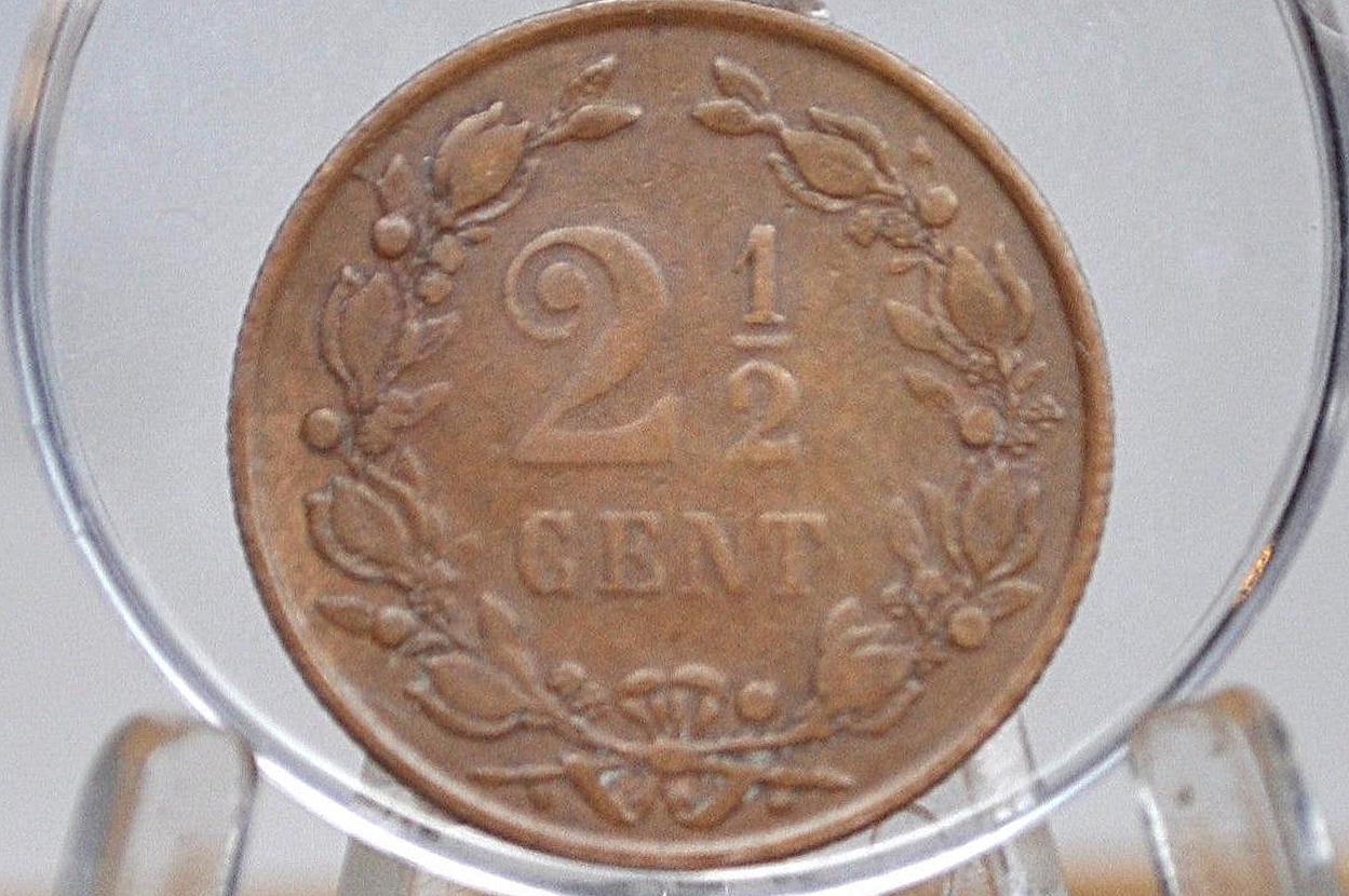 1880 Netherlands 2 1/2 Cent Coin - F/VF Condition - Queen Wilhelmina - High Grade - Old Netherlands Coins -