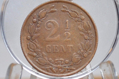 1880 Netherlands 2 1/2 Cent Coin - F/VF Condition - Queen Wilhelmina - High Grade - Old Netherlands Coins -