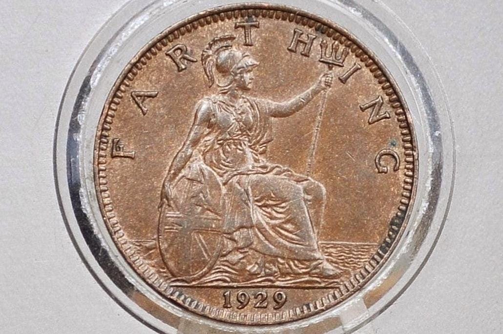 1929 Great Britain Farthing - Uncirculated Condition - George V - Farthing UK 1929 - Old British Coins