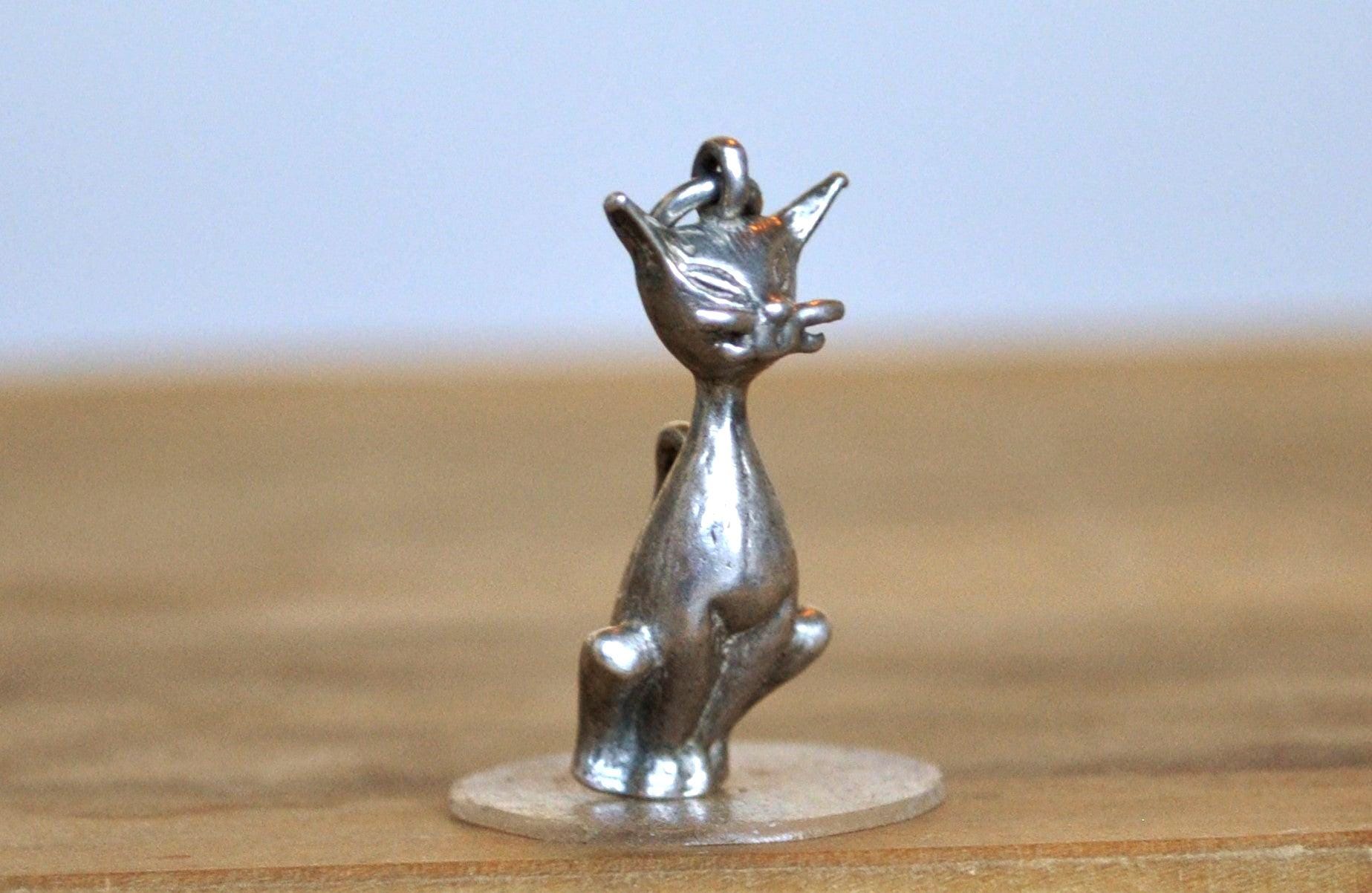 Sterling Silver Siamese Cat Charm - Stamped and Tested Sterling Silver - Cute Sterling Sitting Kitty Charm