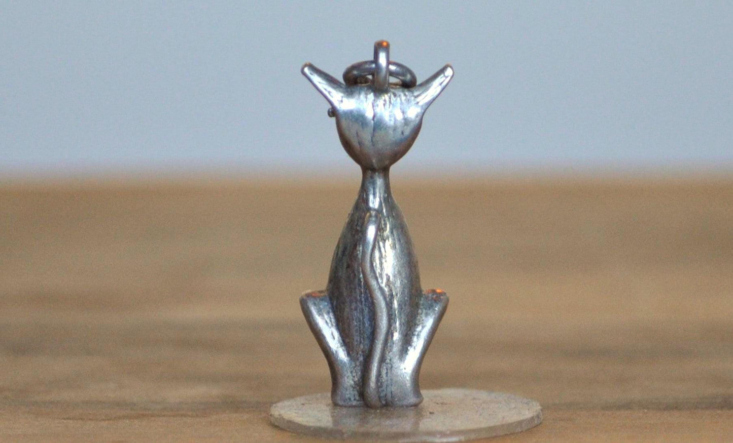 Sterling Silver Siamese Cat Charm - Stamped and Tested Sterling Silver - Cute Sterling Sitting Kitty Charm