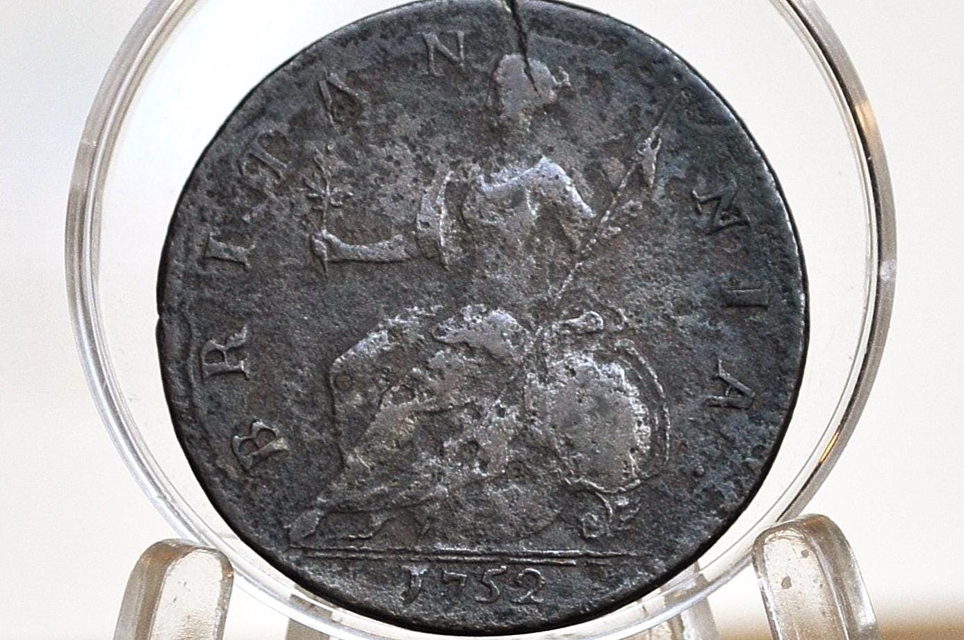 Rare 1752 UK Halfpenny - Great Details! - 1752 Great Britain 1/2 Penny - Copper Half Penny 1752 - King George II - Unique Coins -