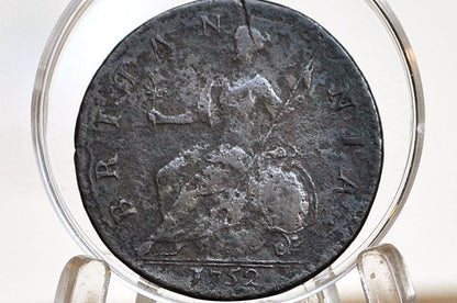 Rare 1752 UK Halfpenny - Great Details! - 1752 Great Britain 1/2 Penny - Copper Half Penny 1752 - King George II - Unique Coins -