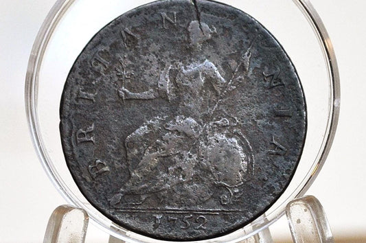 Rare 1752 UK Halfpenny - Great Details! - 1752 Great Britain 1/2 Penny - Copper Half Penny 1752 - King George II - Unique Coins -