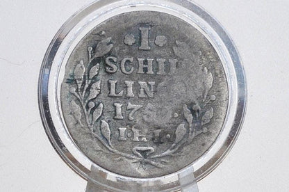 RARE Silver 1759 German States Hamburg One Shilling - Great Condition - Very Old German Coin - .375 Fineness -