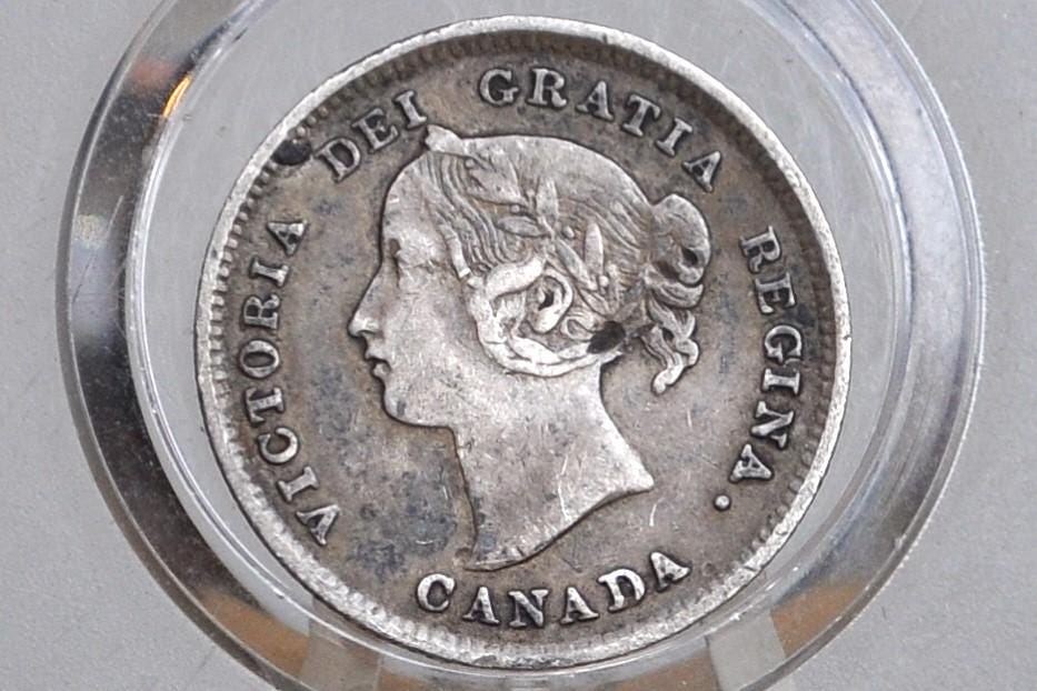1894 Canadian Silver 5 Cent Coin - VF Detail, Dented - Queen Victoria - Canada 5 Cent Sterling Silver 1894 Canada, Rarer Date, Low Mintage