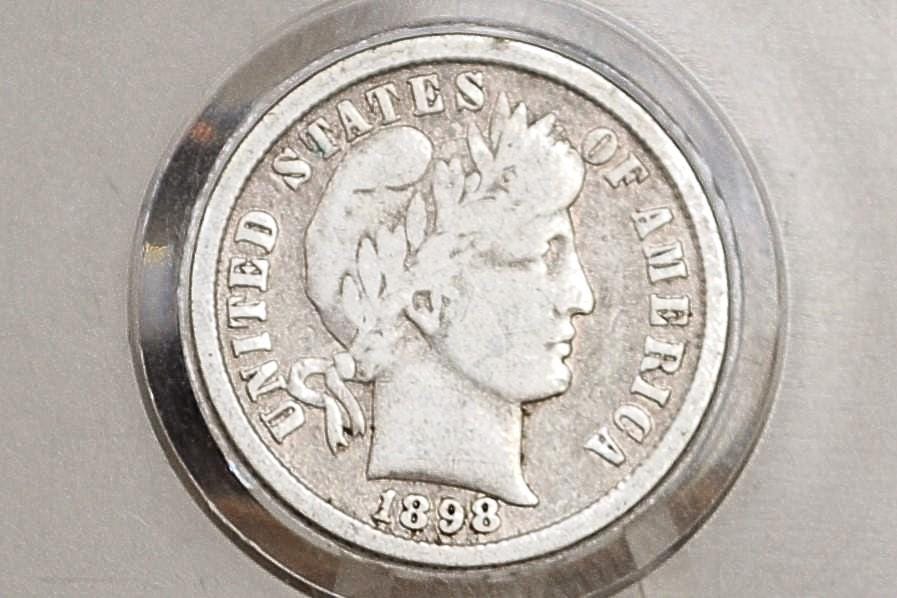 1898 Barber Silver Dime - AG (About Good) Grade / Condition - Philadelphia Mint - 1898 P Barber Dime 1898P Dime Silver